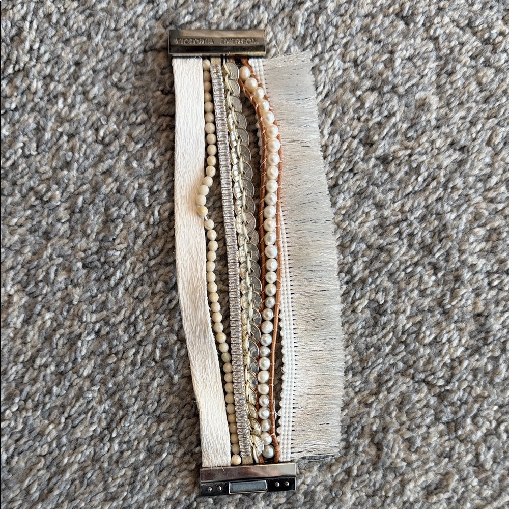 Victoria Emerson Cream and Silver Multi-Strand Bracelet